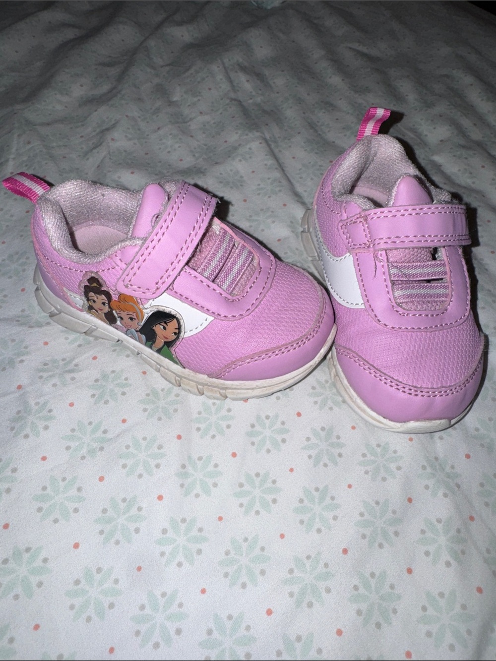 Disney Pink and White Velcro Kids Sneakers with Princess Graphic